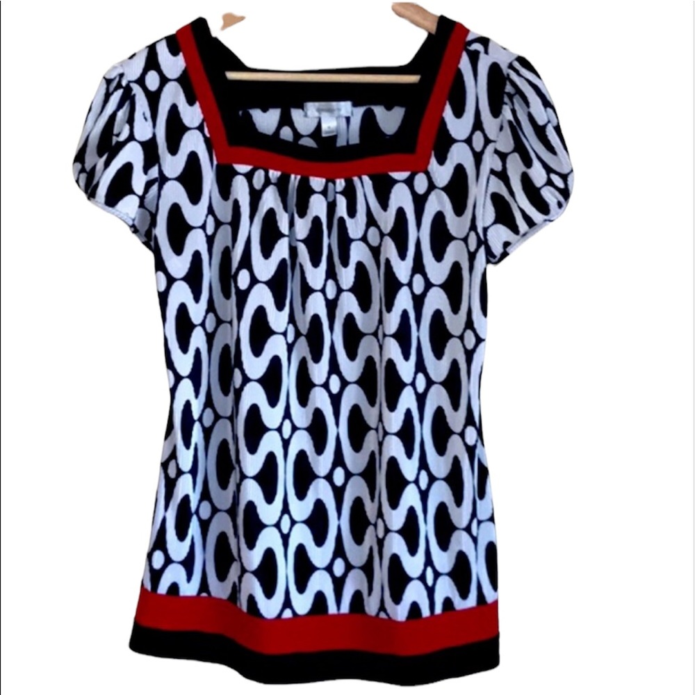 Dress Barn, Women’s Black/White Print with Red Borders, Size XL